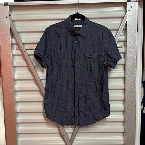 Calvin Klein Dark Blue Patterned Casual Shirt - Picture 1 of 4